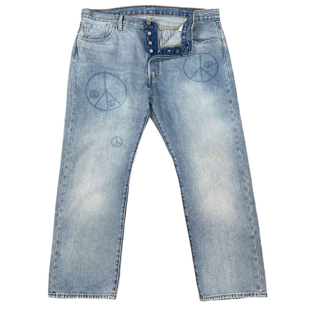 NEW Levis 501 Mens 40x30 Blue Straight‎ Denim Jeans Button Fly Peace Love